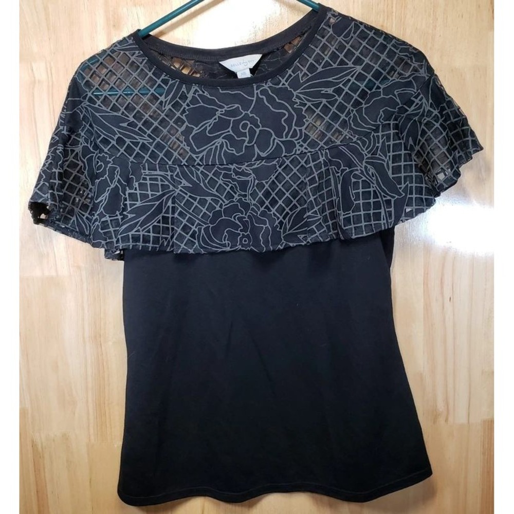 Belle Sky Sansa Burnt Black Floral Mesh Cape Sleeve Top XS NEW
